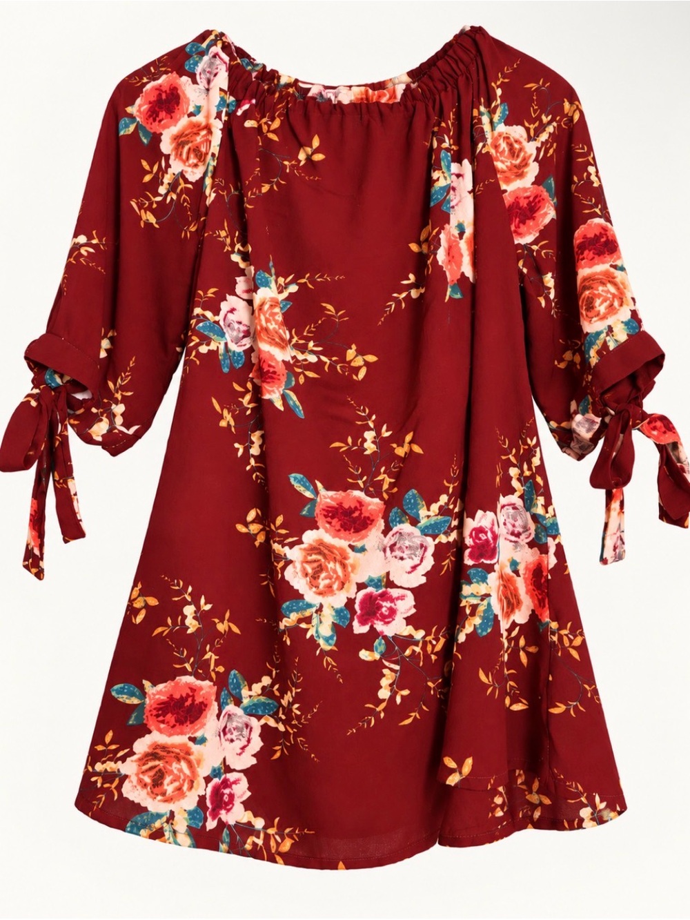 Women's Floral Off-Shoulder Dress/ Shirt in Burgundy